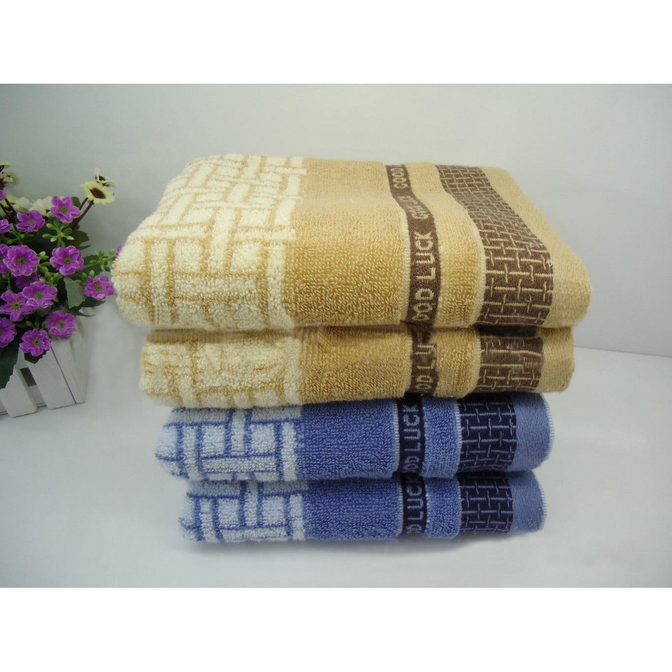 1-Good luck 100% cotton towel, 2 pieces 34x75cm (randomly sent: blue, khaki)