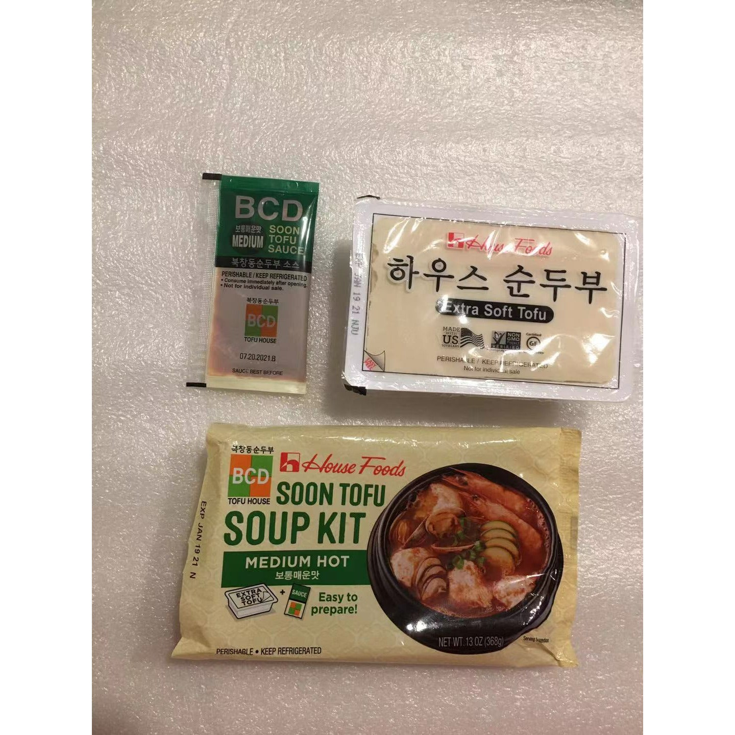Korean Style Extra Soft Slightly Warm Ready-to-Eat Tofu ~ Medium Spicy, 3 Packs