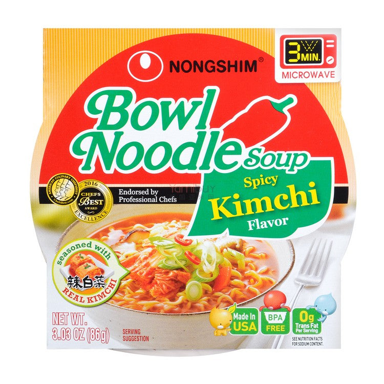 1-Nongshim Shin Kimchi Bowl Noodles 3.03oz x12 bowls/box