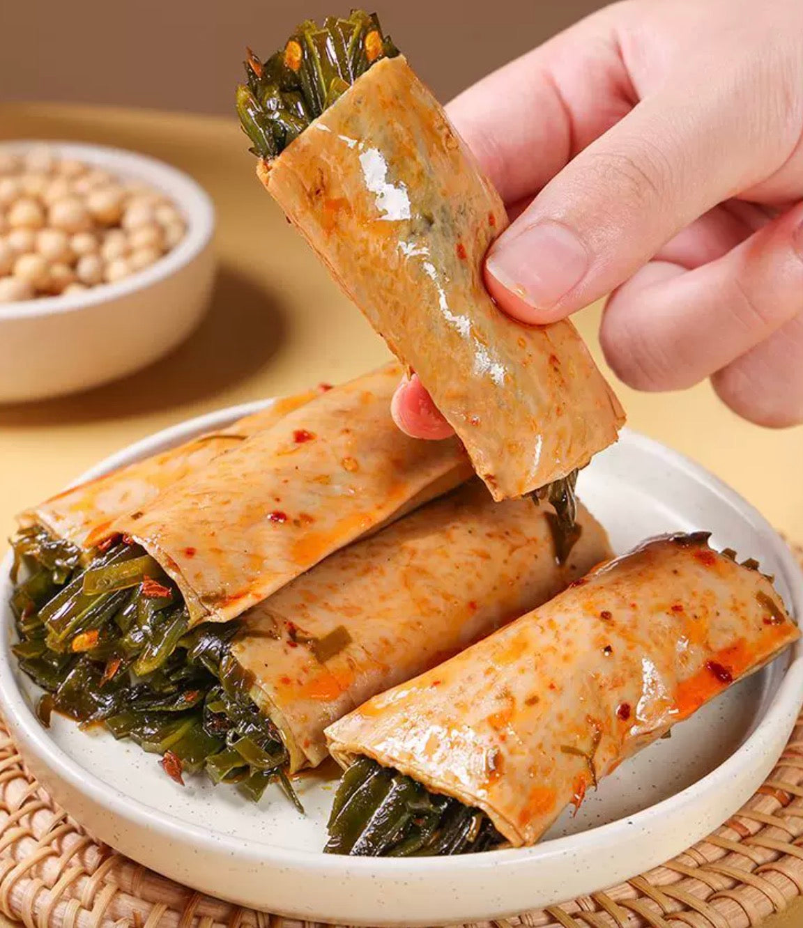 1- Chuan A Po Stuffed Bean Rolls Enoki Mushroom Kelp King Oyster Mushroom Ready to Eat