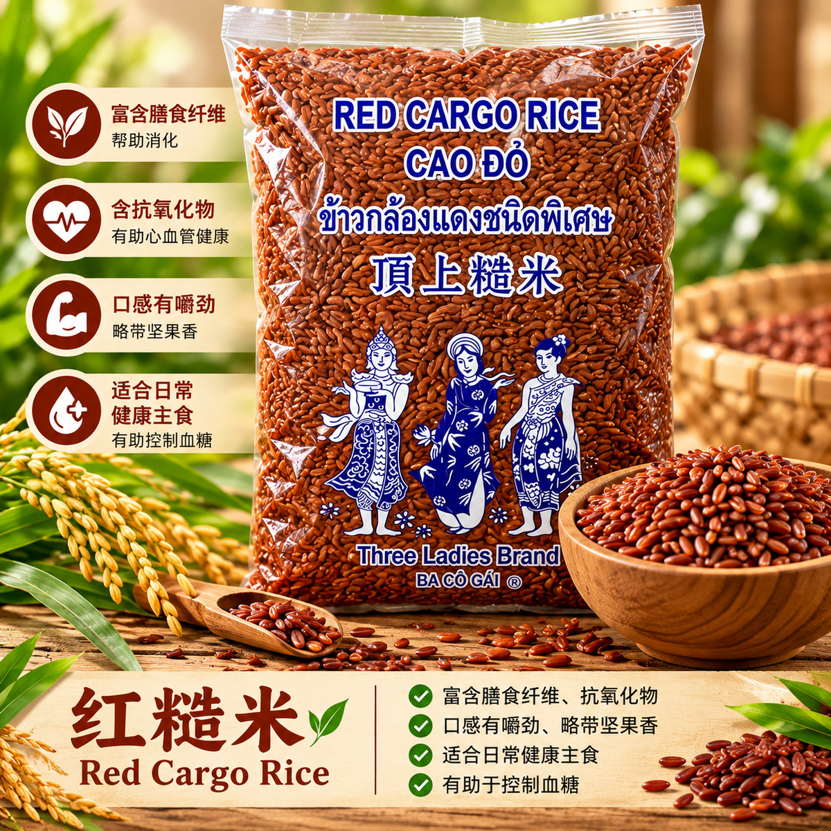 米-顶上红糙米，5磅/包