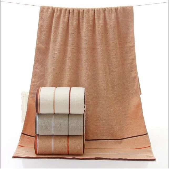 1-细三段全棉浴巾,1条 70x140cm（随机发：pink ; coffee;beige or Dark olive green）