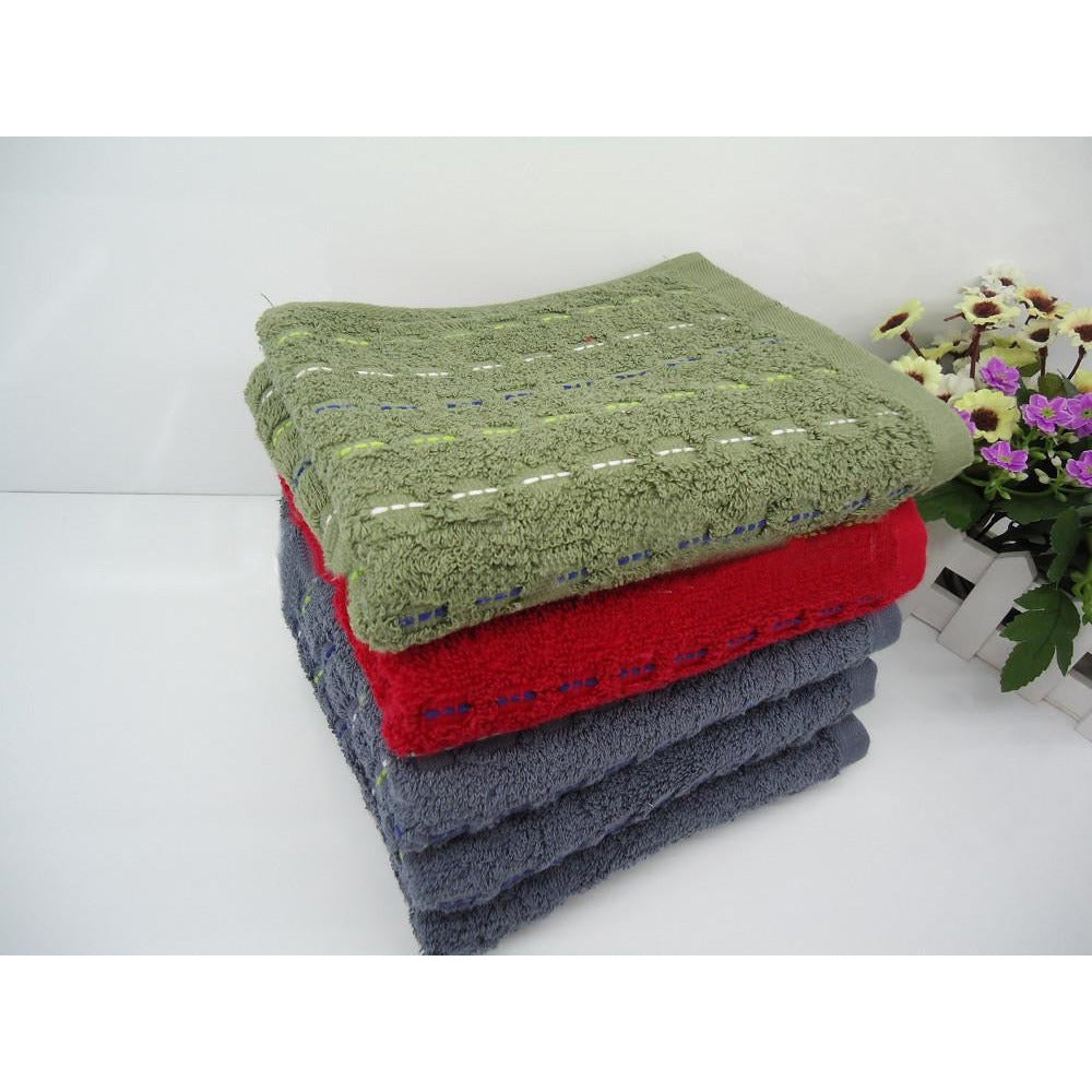 1-Yurun Beaded Cotton Towel, 2pcs 34x75cm (Random delivery: red, gray, army green)