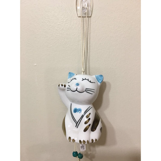 Chinese Knot Lucky Blue Cat Ceramic Wind Chimes (2785b1)