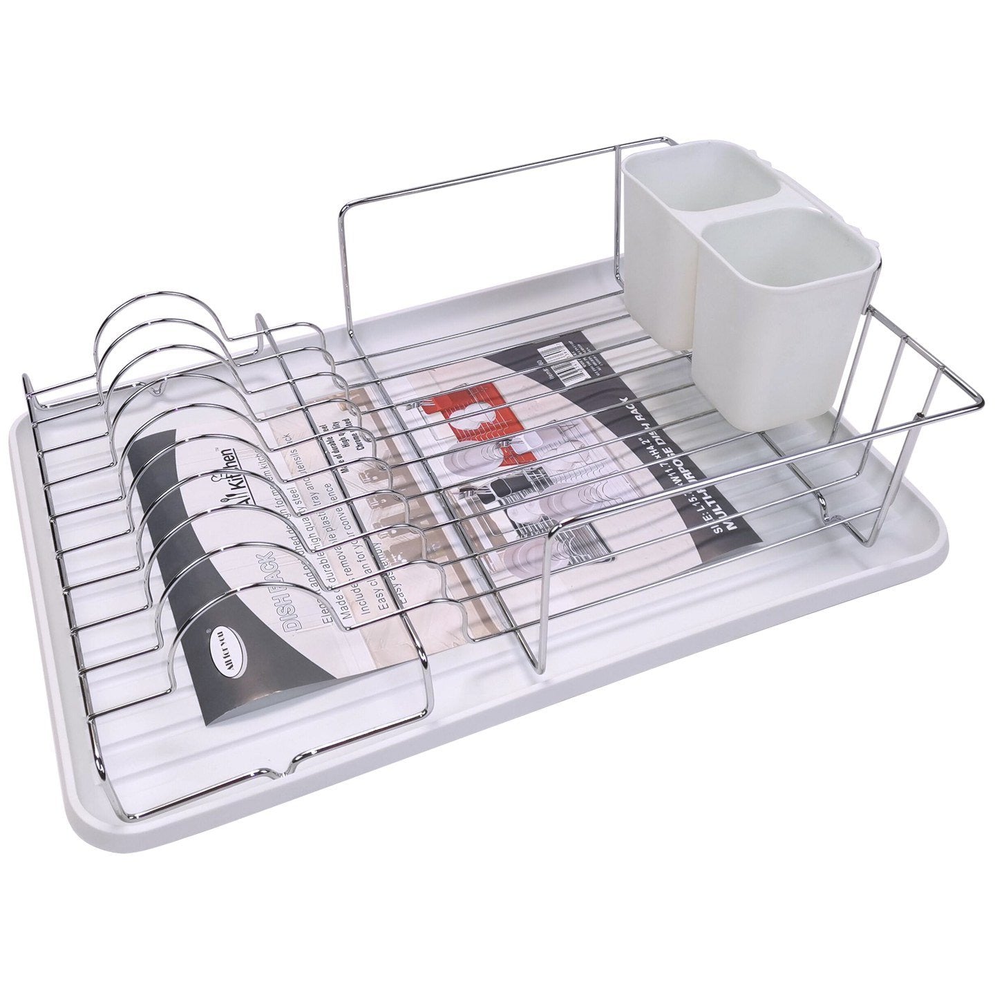 Dish Rack with Plastic Tray and Utensil Holder